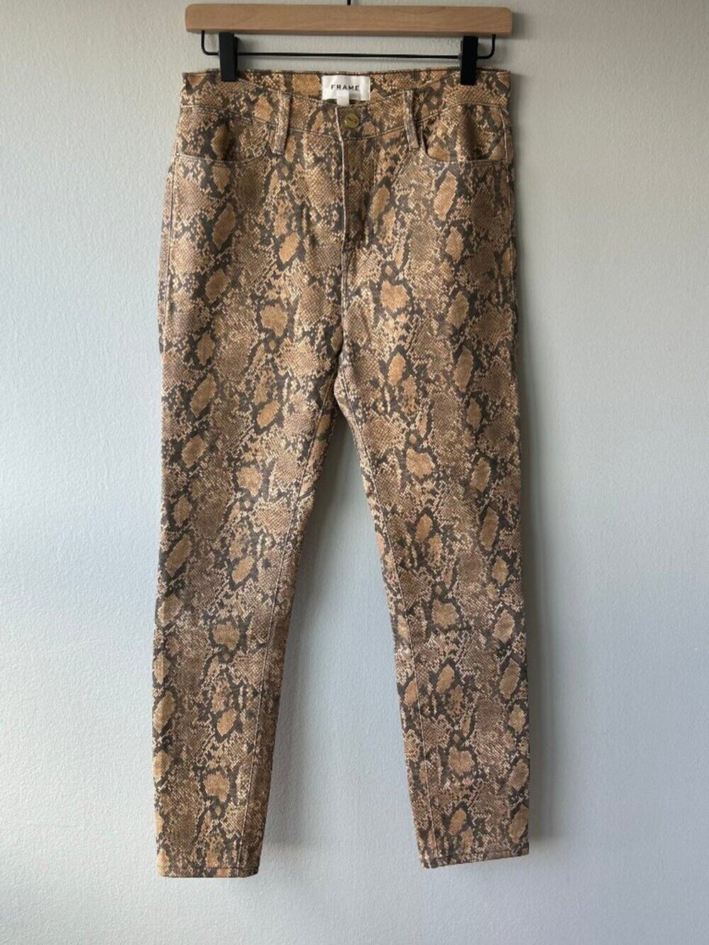 FRAME Le High Skinny Crop Coated Python Jeans Women Size 27 Snake Print
